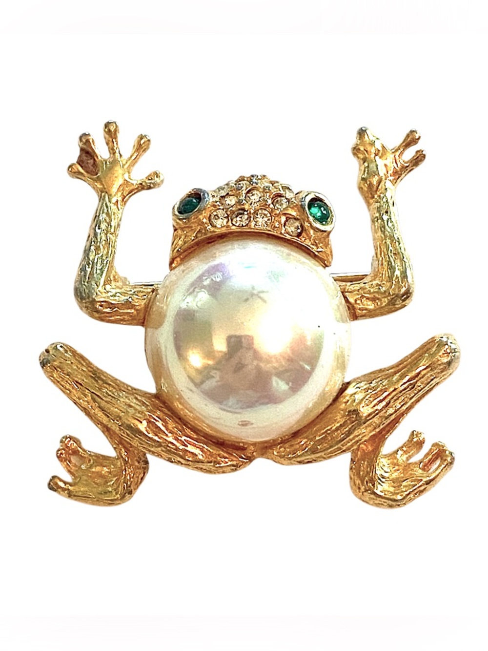 KJL LAGUNA Frog Brooch gold Pearl Rhinestone